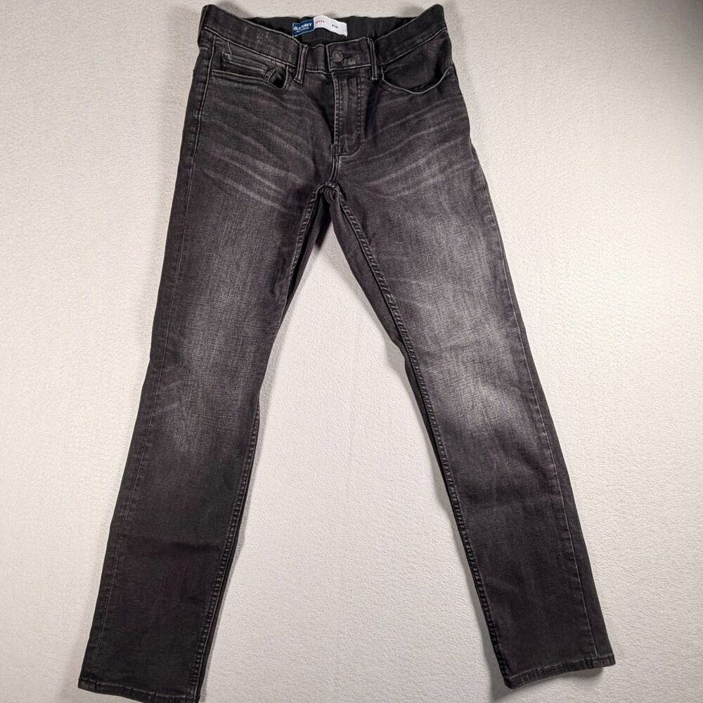 Old Navy Men's Black Washed Slim Straight Jeans Faded Charcoal Denim Size 30x32